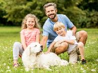 Father with children and family dog